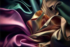 generativ ai illustration av mjuk silke färgrik tyg, textur och bakgrund foto