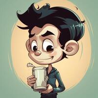 ung pojke dricka mjölk, tecknad serie illustration med generativ ai foto