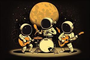 generativ ai illustration av en trio av astronauter framställning musik på de lunar yta foto