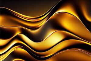 generativ ai illustration av gyllene vågig abstrakt lager bakgrund, få och metall foto