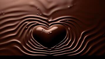 hjärtformade choklad begravd i flytande choklad. kärlek, valentine begrepp. generativ ai. foto