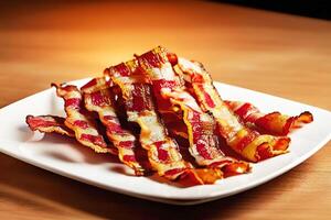 djup friterad bacon på en maträtt, generativ ai foto