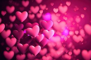 generativ ai illustration av många lysande hjärtan - rosa bakgrund för valentines dag, kärlek hjärta. neuralt nätverk genererad konst. digitalt genererad bild foto