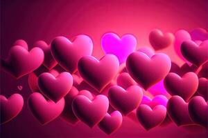 generativ ai illustration av många lysande hjärtan - rosa bakgrund för valentines dag, kärlek hjärta. neuralt nätverk genererad konst. digitalt genererad bild foto