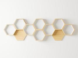 trä hexagon hylla med kopia utrymme för mockup, japansk stil foto