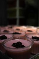 några utsökt och färsk jordgubb pudding, med massor av protein. perfekt för din vikt förlust program. foto