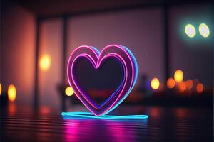 generativ ai illustration av kärlek hjärta neon ljus, dekor, ljus ljus, romantisk. kärlek och valentine dag begrepp. neuralt nätverk genererad konst. digitalt genererad bild. foto