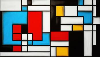 generativ ai, kubistisk målad abstrakt färgrik rektanglar i mondrian stil bakgrund. trendig geometrisk design. foto