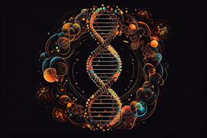 generativ ai illustration av dna molekyl sammansättning. dubbel- helix av dna. mänsklig genomet cell genetisk bioteknik studie. genetisk teknik forskning och analys i vetenskap laboratorier foto