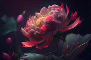 generativ ai illustration av blommor begrepp konst. kinesisk digital konst, stil och bakgrund. retro textur. stänga fokus. foto