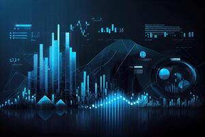 generativ ai illustration av finansiell diagram, futuristisk, silhuett crypto valuta marknadsföra, isometrisk, blå bakgrund foto