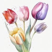 fri tulpaner blommor vatten Färg, pastell ,vit bakgrund , generat ai foto