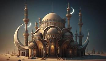 illustration av Fantastisk arkitektur design av muslim moské ramadan kareem, islamic arkitektur bakgrund ramadan kareem, islamic moské, ramdan, ramzan, eid, kultur, arab, generera ai foto