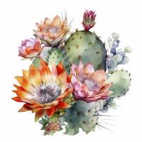 fri kaktus blommor vatten Färg, pastell ,vit bakgrund , generat ai foto
