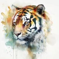 vattenfärg målning av en tiger med skön naturlig former med knaprig rena former, färgrik på vit bakgrund, generera ai foto