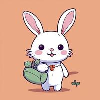 söt kanin med morot väska tecknad serie ikon illustration. djur- utbildning ikon begrepp isolerat, generat ai foto