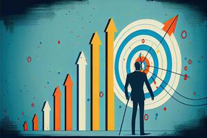 företag och teknologi mål mål och prestation affärsman drar öka pil Graf företags- framtida tillväxt år ny år upplösning statistik Graf stigande inkomst generativ ai foto