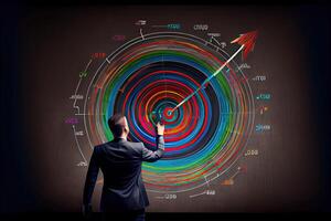 företag och teknologi mål mål och prestation affärsman drar öka pil Graf företags- framtida tillväxt år ny år upplösning statistik Graf stigande inkomst generativ ai foto