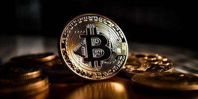 crypto valuta gyllene bitcoin bakgrund, finansiell investering begrepp. generativ ai foto