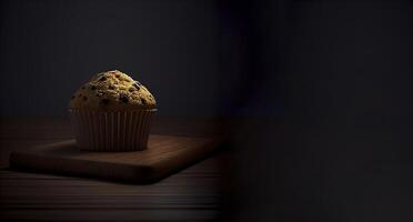 muffin i de trä- styrelse realistisk produkt monter för mat fotografi ai genererad foto