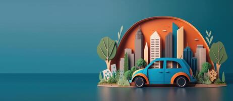 eco vänlig bil baner med kopia Plats papper skära stil, förnybar och hållbar energi. generativ ai foto