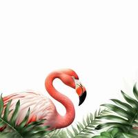 sommar festlig med flamingo på vit bakgrund, tropisk sommar tid. generativ ai foto