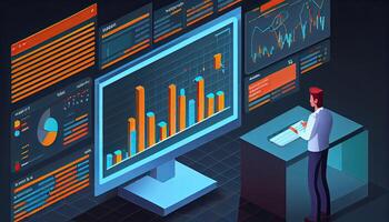 analytiker arbetssätt på företag analys instrumentbräda genererad ai foto