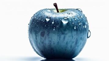en blå äpple på en fast vit bakgrund ai generativ foto