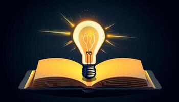 bok och glödlampa ikon lysande tillsammans, symboliserar de upplysande och transformativa effekter av utbildning. generativ ai foto