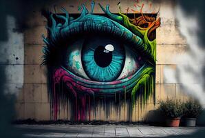 färgrik öga grunge graffiti abstrakt mural bakgrund. generativ ai foto