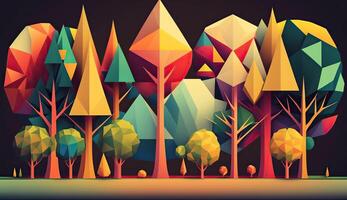 ai genererad. generativ ai. låg poly skog träd mönster. eco inspirerad. grafisk konst illustration. foto
