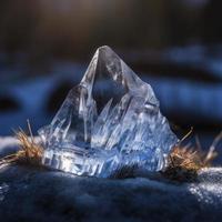 icernunnos frysta i en blockera av is, kristall skärva, bakgrundsbelyst, generera ai foto