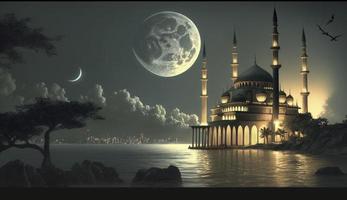 3d illustration av Fantastisk arkitektur design av muslim moské ramadan begrepp, illustration av Fantastisk arkitektur design av muslim moské ramadan begrepp, generera ai foto