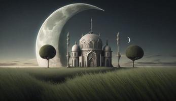 3d illustration av Fantastisk arkitektur design av muslim moské ramadan begrepp, illustration av Fantastisk arkitektur design av muslim moské ramadan begrepp, generera ai foto