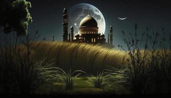 3d illustration av Fantastisk arkitektur design av muslim moské ramadan begrepp, illustration av Fantastisk arkitektur design av muslim moské ramadan begrepp, generera ai foto