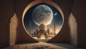 3d illustration av Fantastisk arkitektur design av muslim moské ramadan begrepp, illustration av Fantastisk arkitektur design av muslim moské ramadan begrepp, generera ai foto