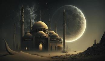 3d illustration av Fantastisk arkitektur design av muslim moské ramadan begrepp, illustration av Fantastisk arkitektur design av muslim moské ramadan begrepp, generera ai foto