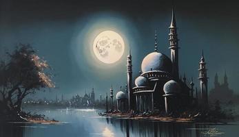 3d illustration av Fantastisk arkitektur design av muslim moské ramadan begrepp, illustration av Fantastisk arkitektur design av muslim moské ramadan begrepp, generera ai foto