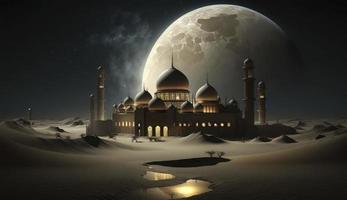 3d illustration av Fantastisk arkitektur design av muslim moské ramadan begrepp, illustration av Fantastisk arkitektur design av muslim moské ramadan begrepp, generera ai foto