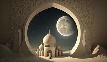 3d illustration av Fantastisk arkitektur design av muslim moské ramadan begrepp, illustration av Fantastisk arkitektur design av muslim moské ramadan begrepp, generera ai foto