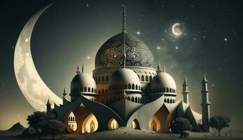 Fantastisk arkitektur design av muslim moské ramadan begrepp, illustration av Fantastisk arkitektur design av muslim moské ramadan begrepp, generera ai foto