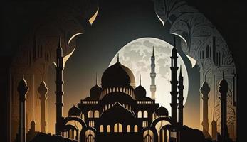 Fantastisk arkitektur design av muslim moské ramadan begrepp, illustration av Fantastisk arkitektur design av muslim moské ramadan begrepp, generera ai foto