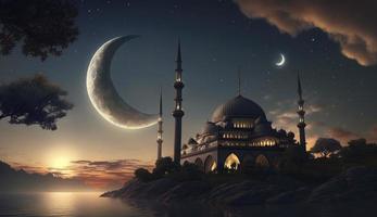 3d illustration av Fantastisk arkitektur design av muslim moské ramadan begrepp, illustration av Fantastisk arkitektur design av muslim moské ramadan begrepp, generera ai foto