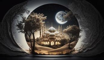 3d illustration av Fantastisk arkitektur design av muslim moské ramadan begrepp, illustration av Fantastisk arkitektur design av muslim moské ramadan begrepp, generera ai foto