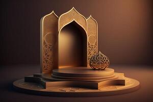 3d lyxig och elegant islamiskt tema podium för produkt visa, ramadan podium. ai genererad foto