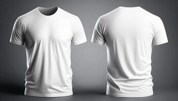 Foto realistisk manlig vit t-tröjor med kopia Plats, främre och tillbaka se. ai genererad