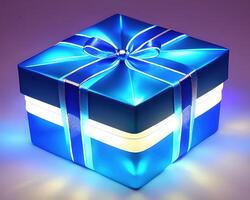 realistisk gåva låda med magisk lysande ljus förbi ai genererad foto