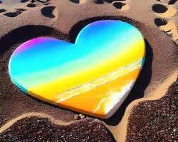 hjärta tillverkad ut av stenar på en strand förbi ai genererad foto
