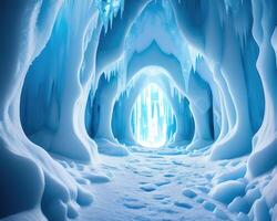 fantasi grottor av isig abstraktion djup ner förbi ai genererad foto