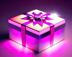 gåva låda med magisk lysande ljus förbi ai genererad foto